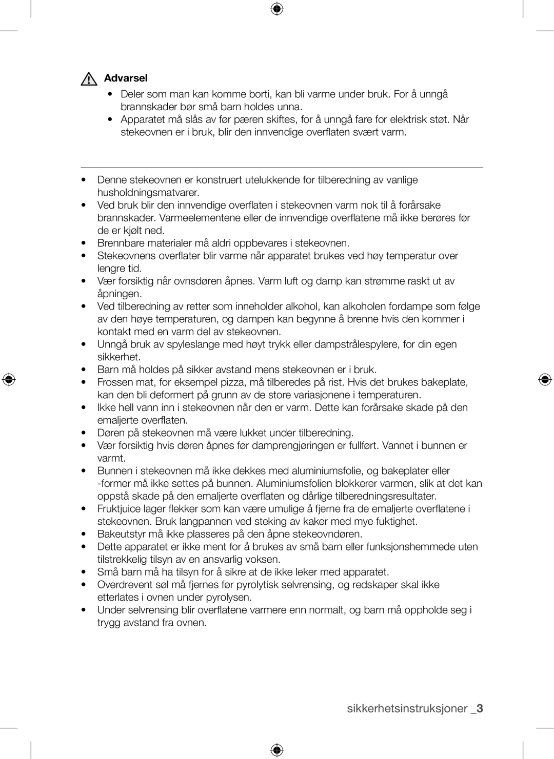 Samsung BQ1Q4T149/XEE manual Sikkerhet VED Bruk, Sikkerhetsinstruksjoner 