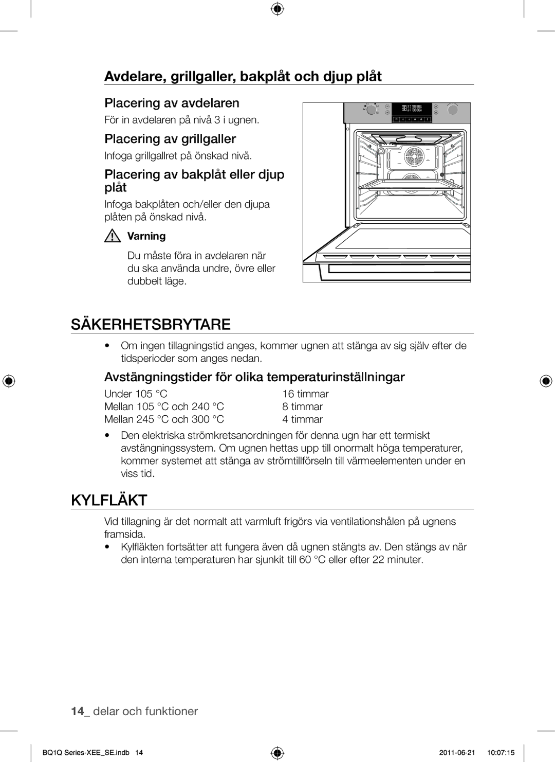 Samsung BQ1Q4T149/XEE manual Säkerhetsbrytare, Kylfläkt 