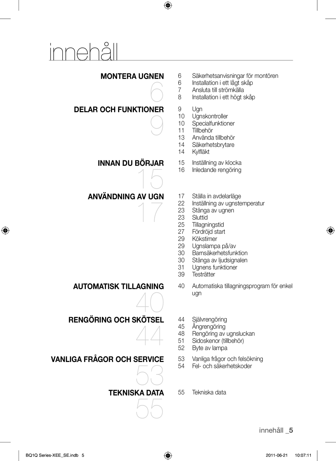 Samsung BQ1Q4T149/XEE manual Innehåll 