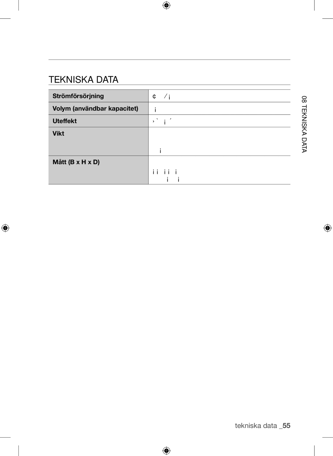 Samsung BQ1Q4T149/XEE manual Tekniska data, Tekniska Data 