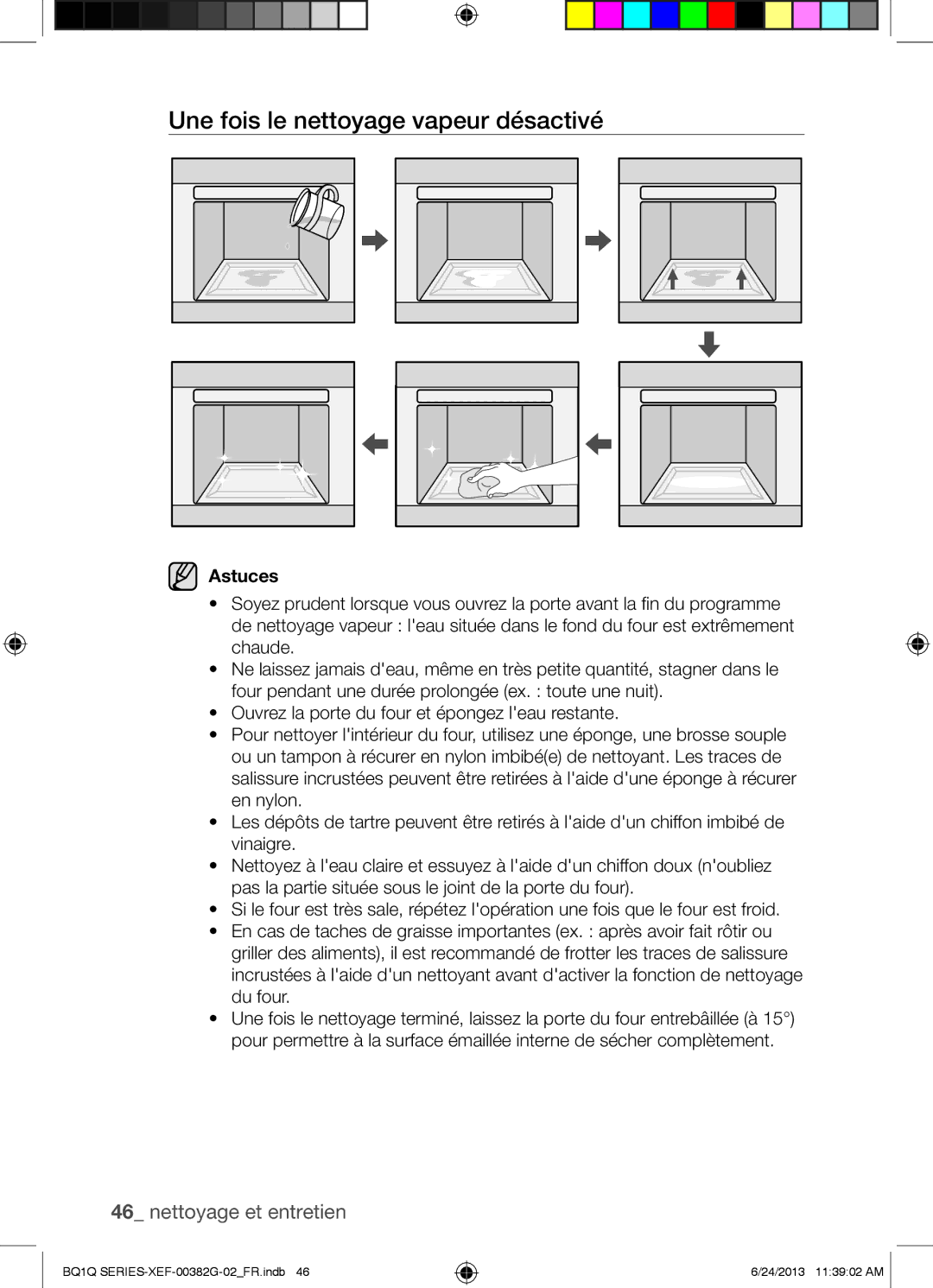 Samsung BQ1Q6G213/XEF, BQ1Q6I213/XEF manual Une fois le nettoyage vapeur désactivé, Astuces 