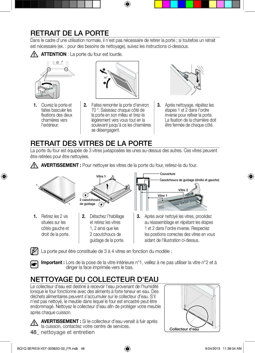 Samsung BQ1Q6G213/XEF, BQ1Q6I213/XEF Retrait DE LA Porte, Retrait DES Vitres DE LA Porte, Nettoyage DU Collecteur Deau 