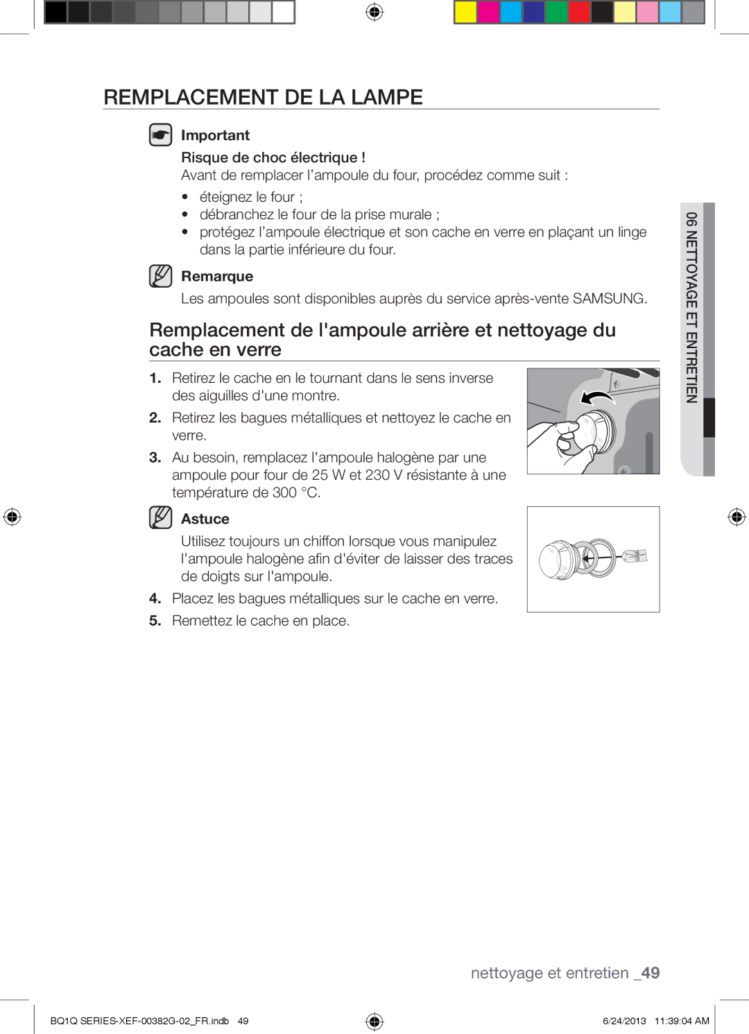 Samsung BQ1Q6I213/XEF, BQ1Q6G213/XEF manual Remplacement DE LA Lampe, Astuce 