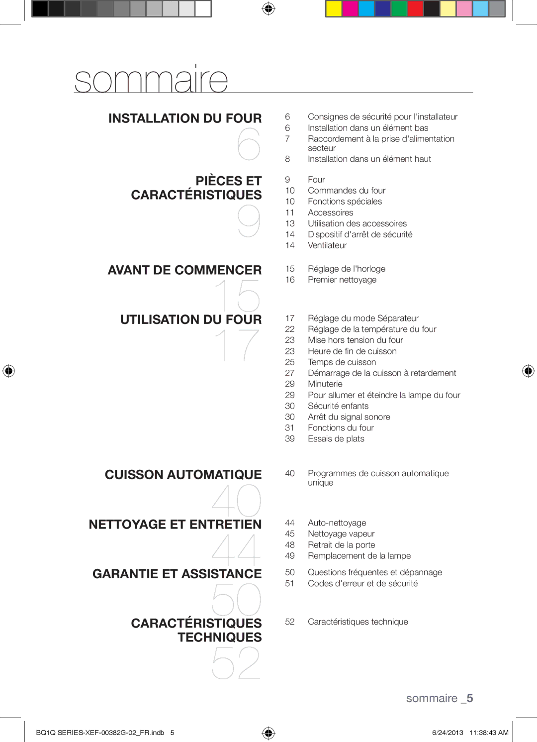 Samsung BQ1Q6I213/XEF, BQ1Q6G213/XEF manual Sommaire, Avant DE Commencer Utilisation DU Four 