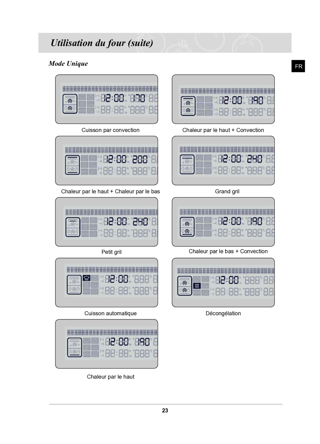 Samsung BQ1Q6T092/XEF manual Mode Unique, Cuisson automatique Décongélation Chaleur par le haut 