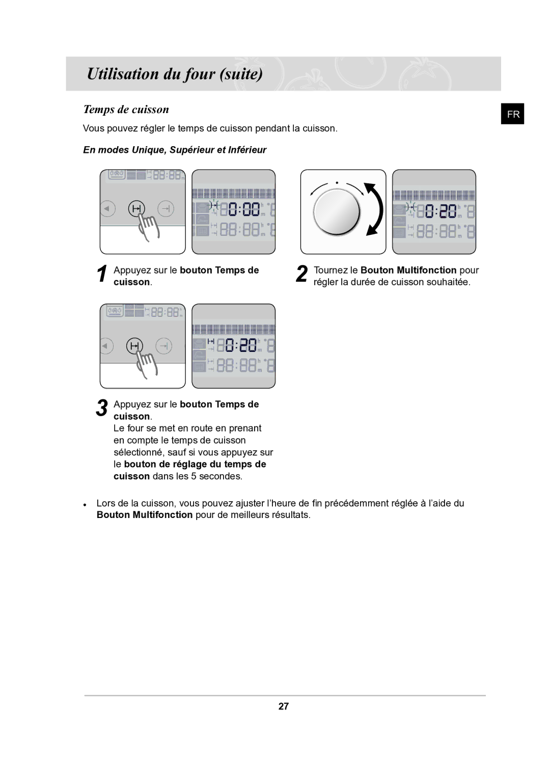 Samsung BQ1Q6T092/XEF manual Temps de cuisson, Cuisson 