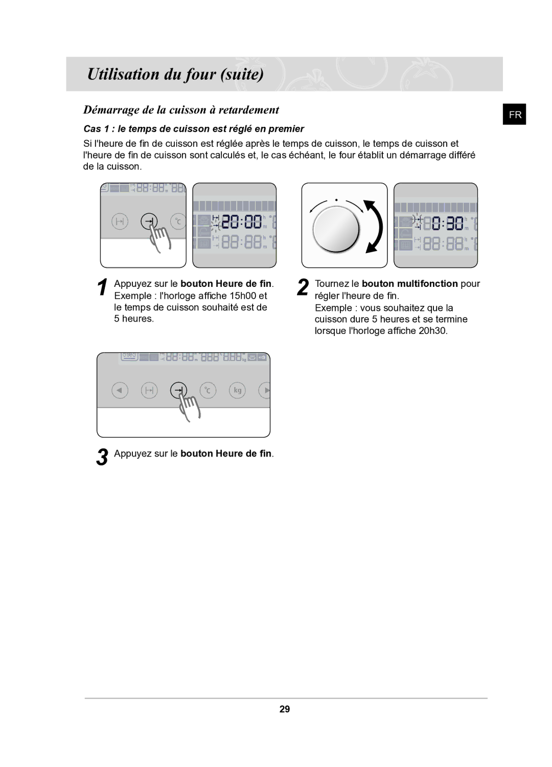 Samsung BQ1Q6T092/XEF manual Démarrage de la cuisson à retardement, Tournez le bouton multifonction pour 