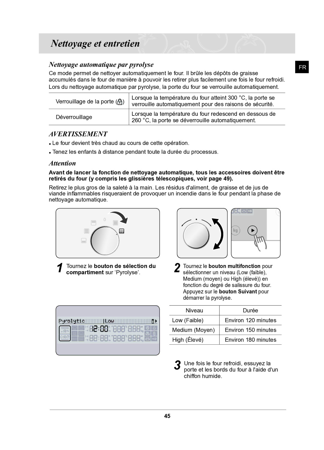 Samsung BQ1Q6T092/XEF manual Nettoyage et entretien, Nettoyage automatique par pyrolyse 