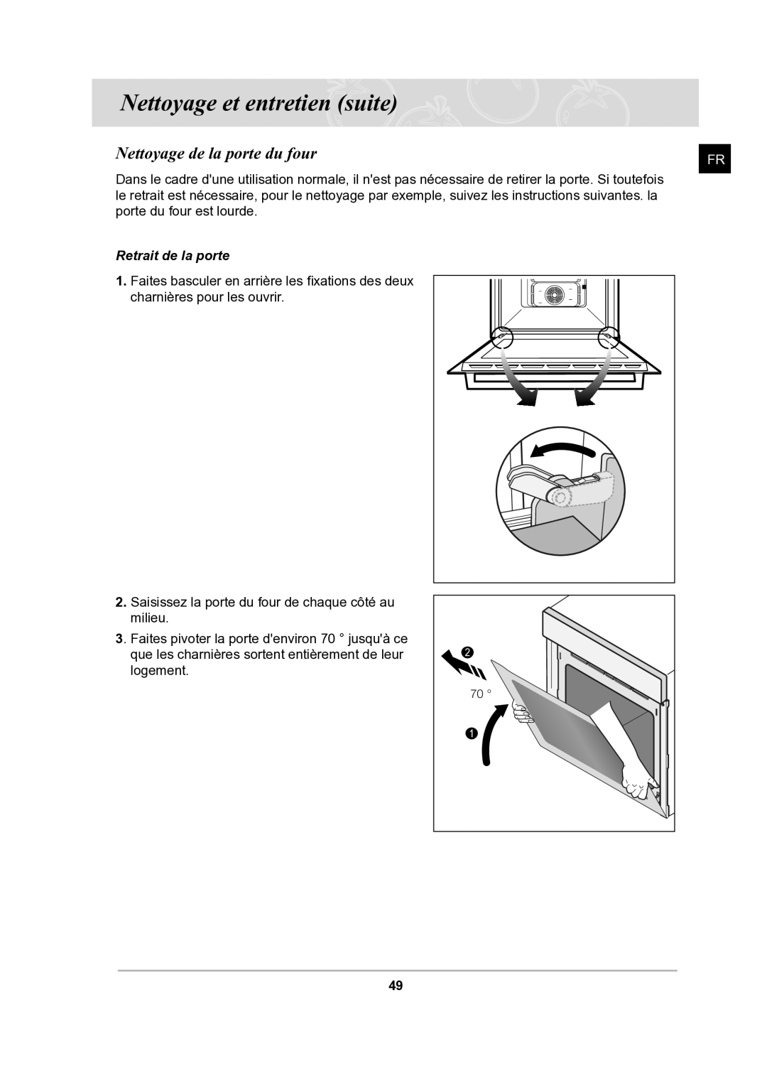 Samsung BQ1Q6T092/XEF manual Nettoyage de la porte du four, Retrait de la porte 