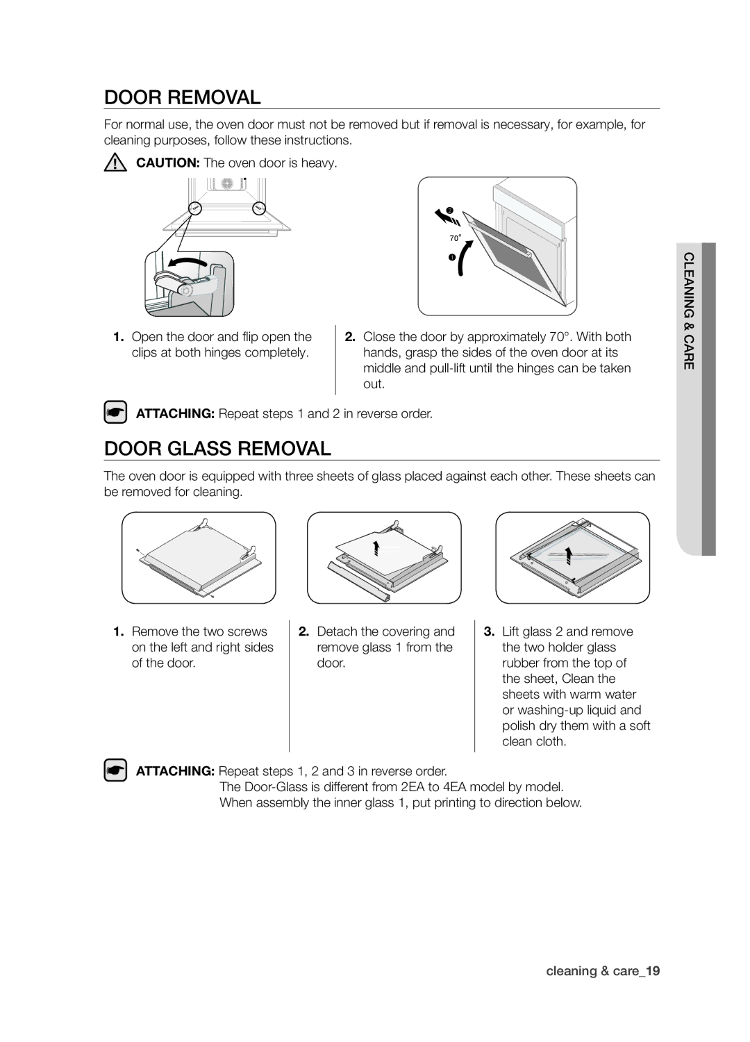 Samsung BQ1S4T003/XEH manual Door removal, Door glass removal 