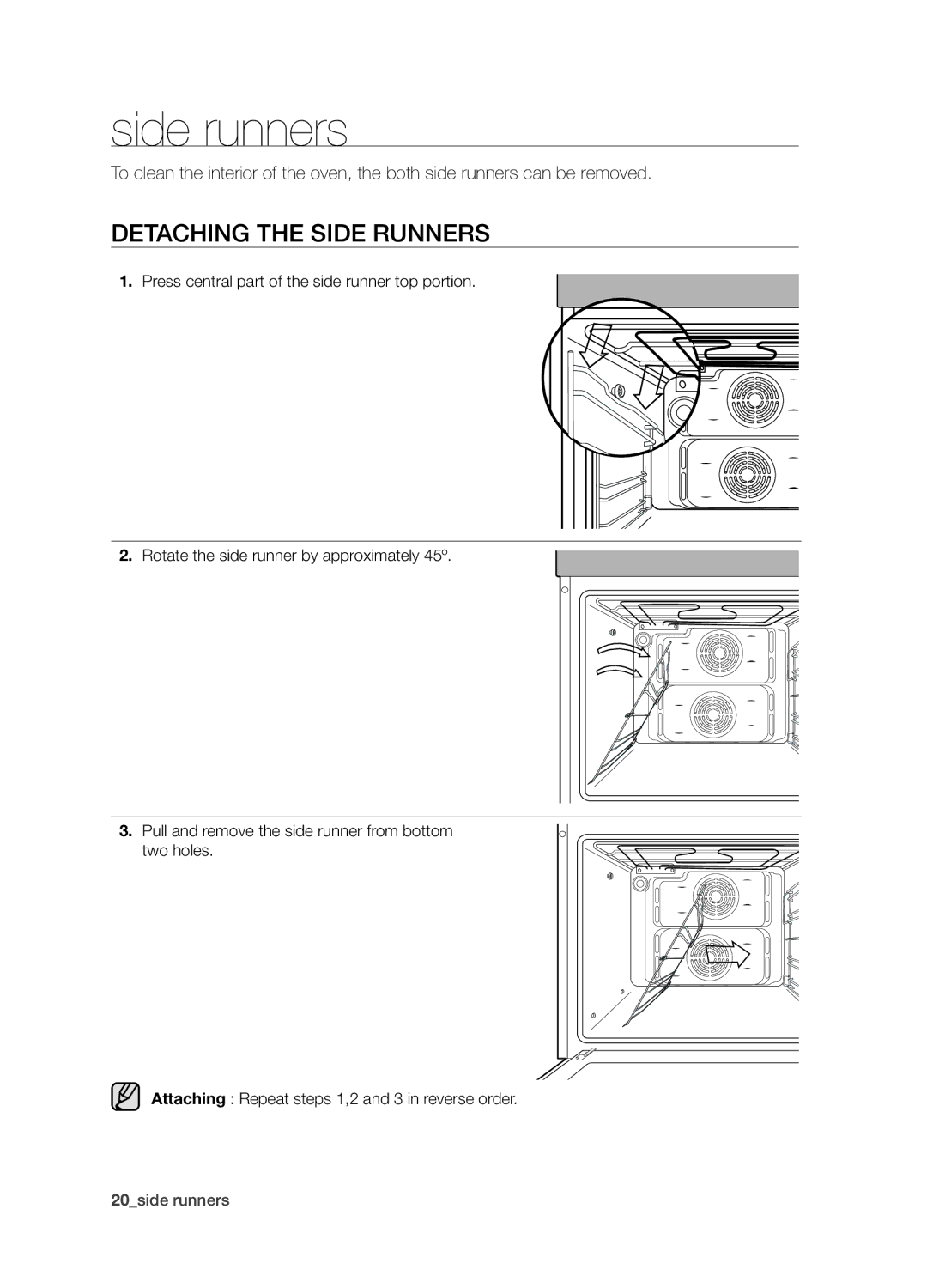 Samsung BQ1S4T003/XEH manual Side runners, Detaching the side runners 