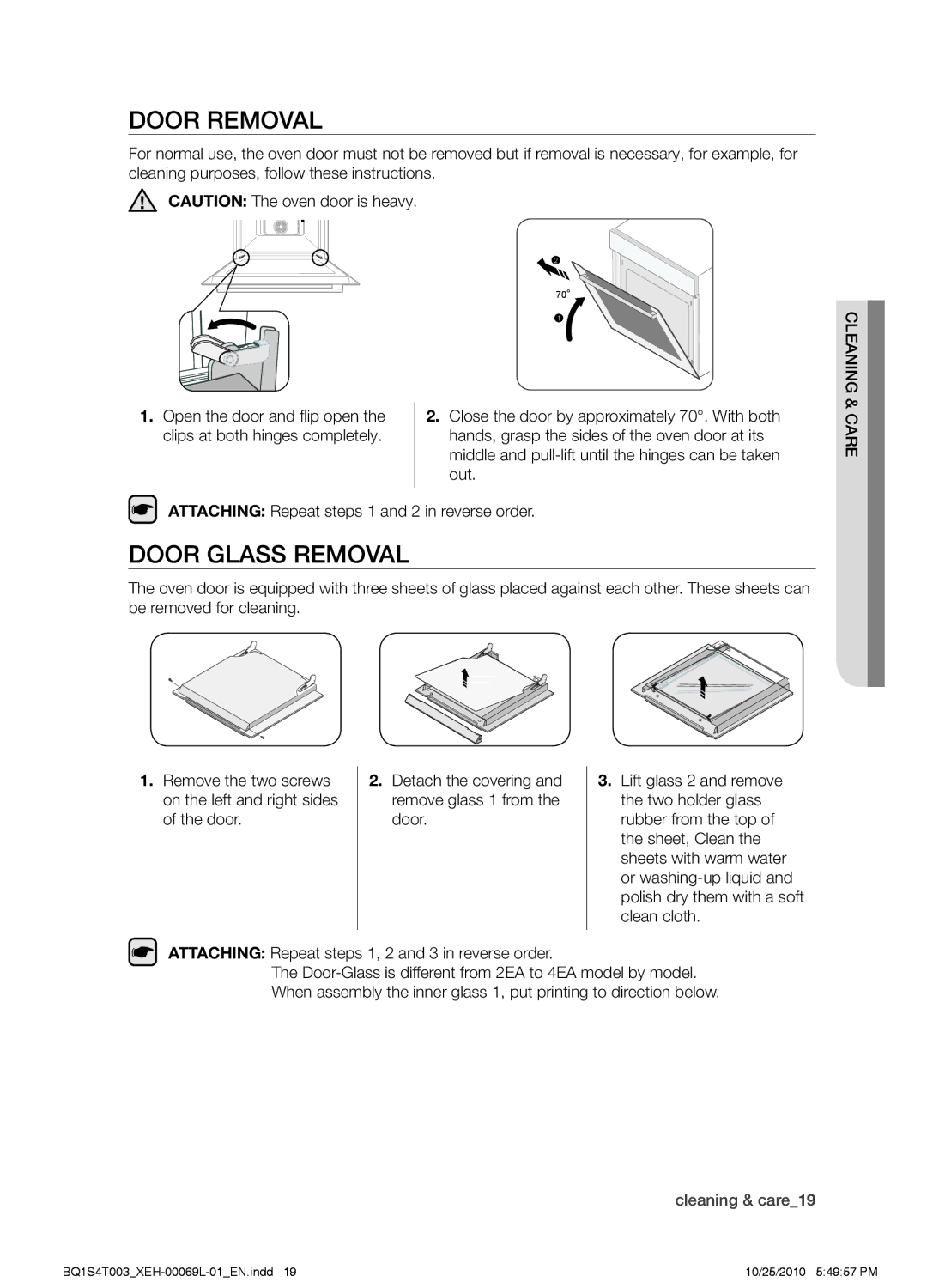 Samsung BQ1S4T003/XEH manual Door removal, Door glass removal 