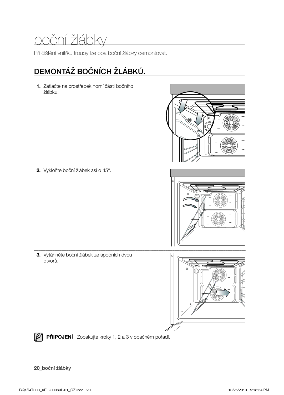 Samsung BQ1S4T003/XEH manual Boční žlábky, Demontáž bočních žlábků 