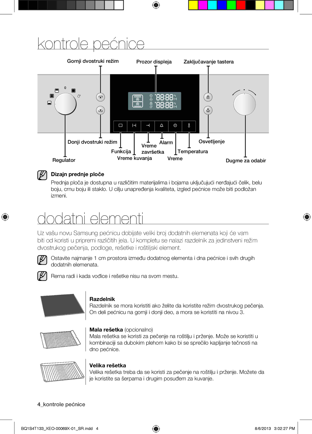 Samsung BQ1S4T133/XEO manual Dodatni elementi, Dizajn prednje ploče, Razdelnik, Mala rešetka opcionalno 