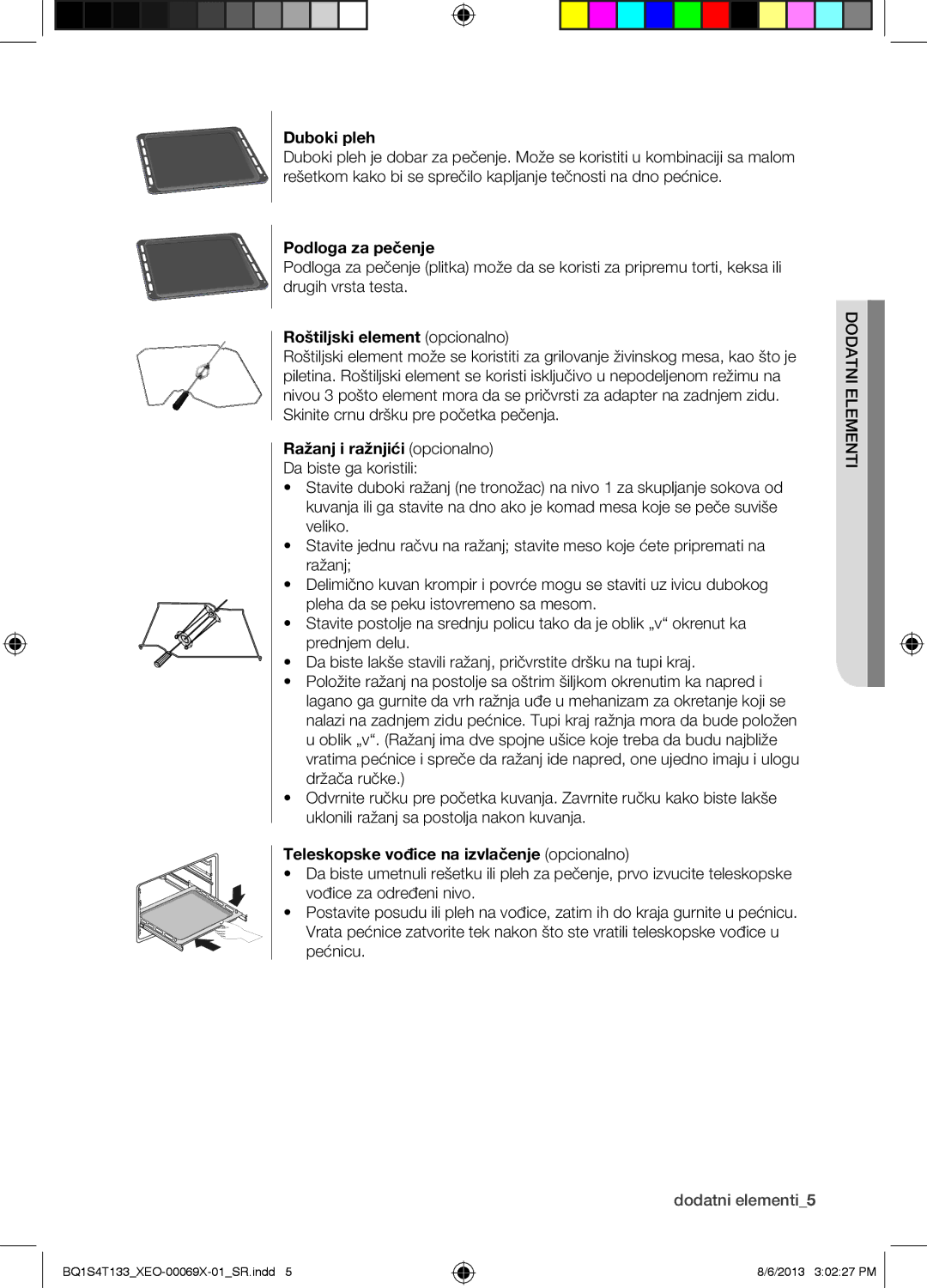 Samsung BQ1S4T133/XEO manual Duboki pleh, Podloga za pečenje, Roštiljski element opcionalno, Ražanj i ražnjići opcionalno 