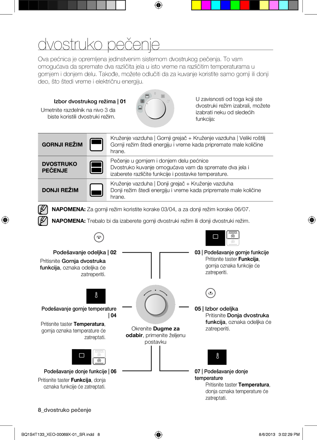 Samsung BQ1S4T133/XEO manual Dvostruko pečenje, Pečenje u gornjem i donjem delu pećnice 