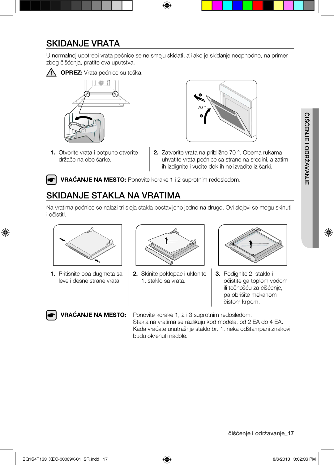 Samsung BQ1S4T133/XEO manual Skidanje Stakla NA Vratima, Ih izdignite i vucite dok ih ne izvadite iz šarki 