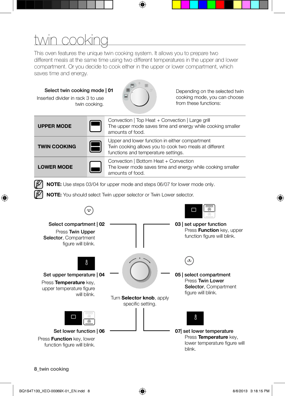 Samsung BQ1S4T133/XEO manual Twin cooking, Press Temperature key 