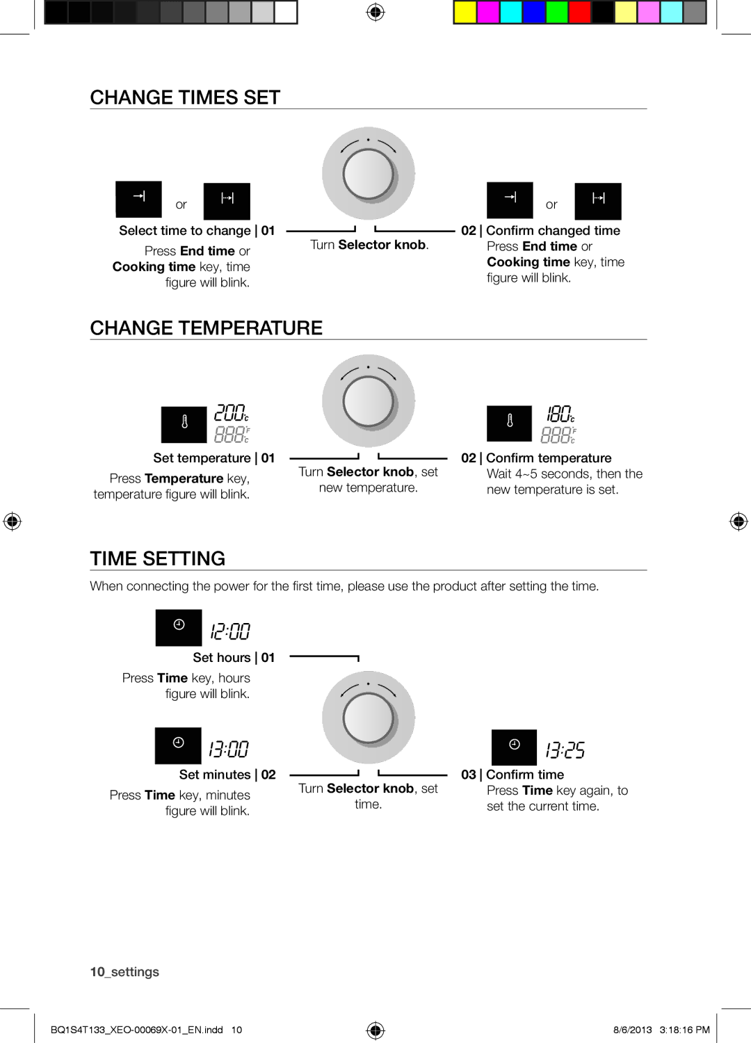 Samsung BQ1S4T133/XEO manual Change Times SET, Change Temperature, Time Setting, Turn Selector knob, Press End time or 