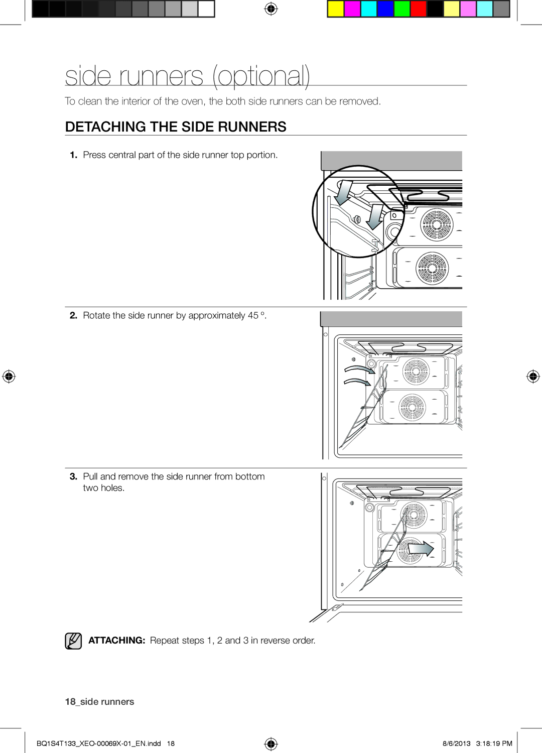 Samsung BQ1S4T133/XEO manual Side runners optional, Detaching the Side Runners 