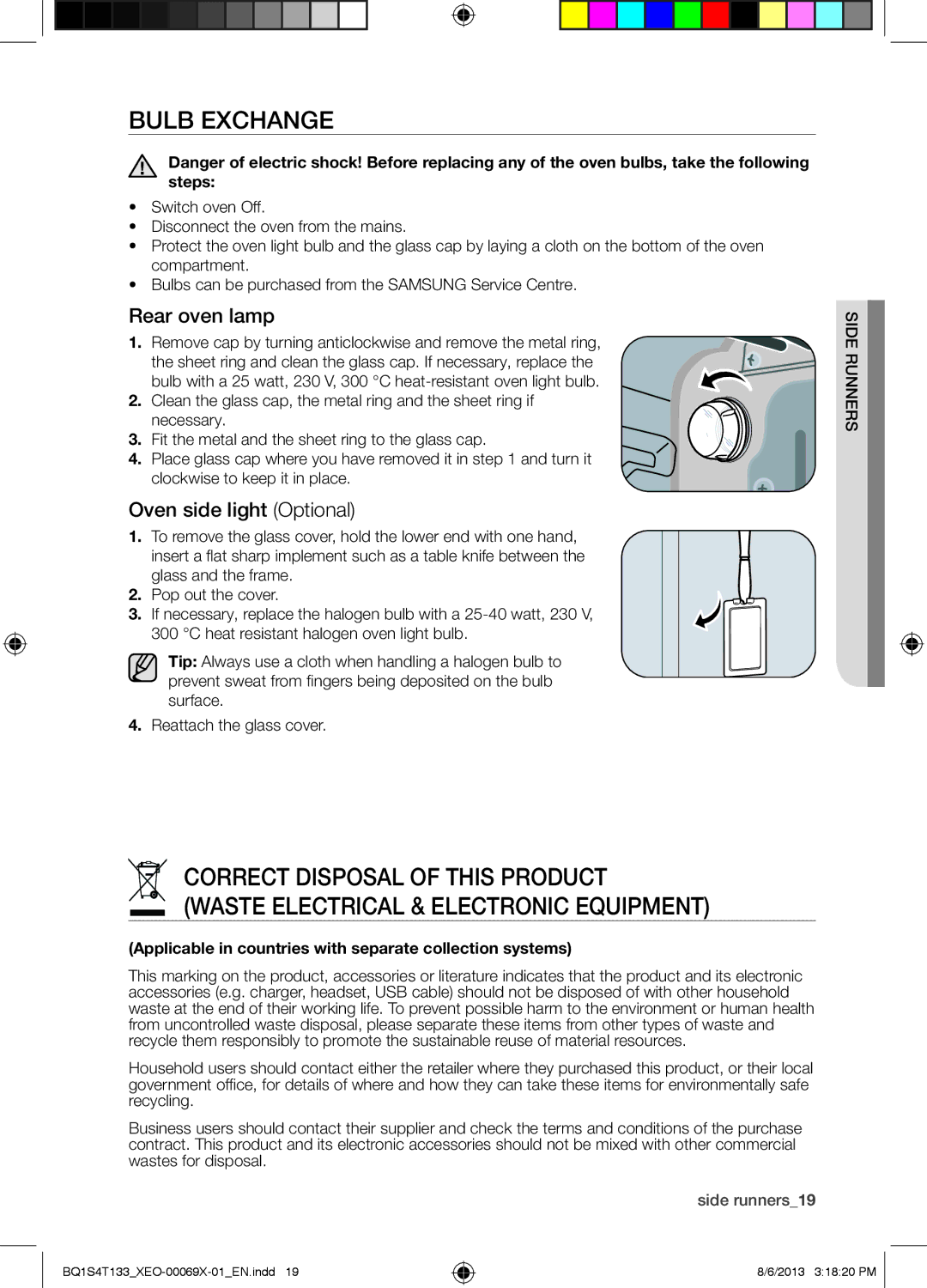 Samsung BQ1S4T133/XEO manual Bulb Exchange, Rear oven lamp, Oven side light Optional 