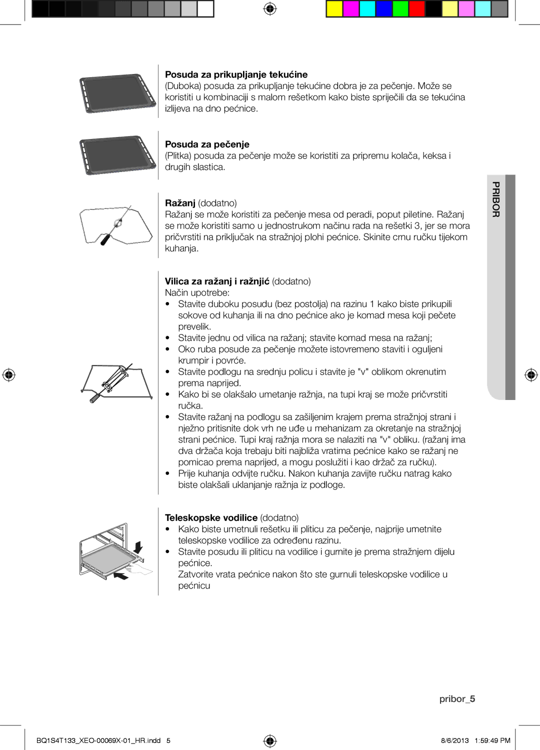 Samsung BQ1S4T133/XEO manual Posuda za prikupljanje tekućine, Posuda za pečenje, Vilica za ražanj i ražnjić dodatno, Pribor 