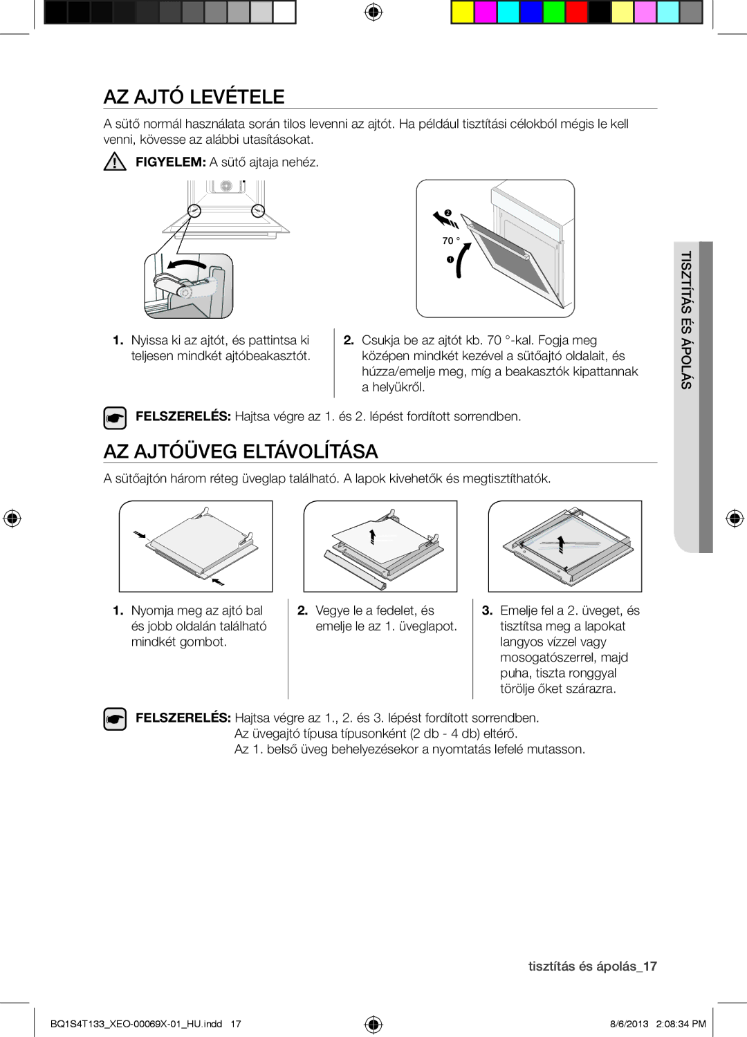 Samsung BQ1S4T133/XEO manual AZ Ajtó Levétele, AZ Ajtóüveg Eltávolítása, Helyükről 