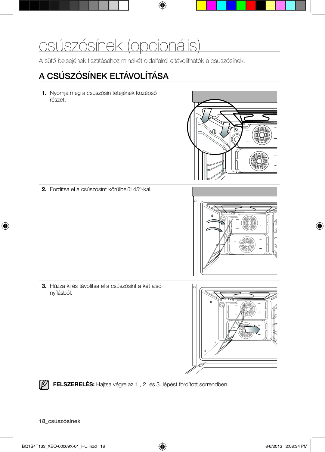 Samsung BQ1S4T133/XEO manual Csúszósínek opcionális, Csúszósínek Eltávolítása 