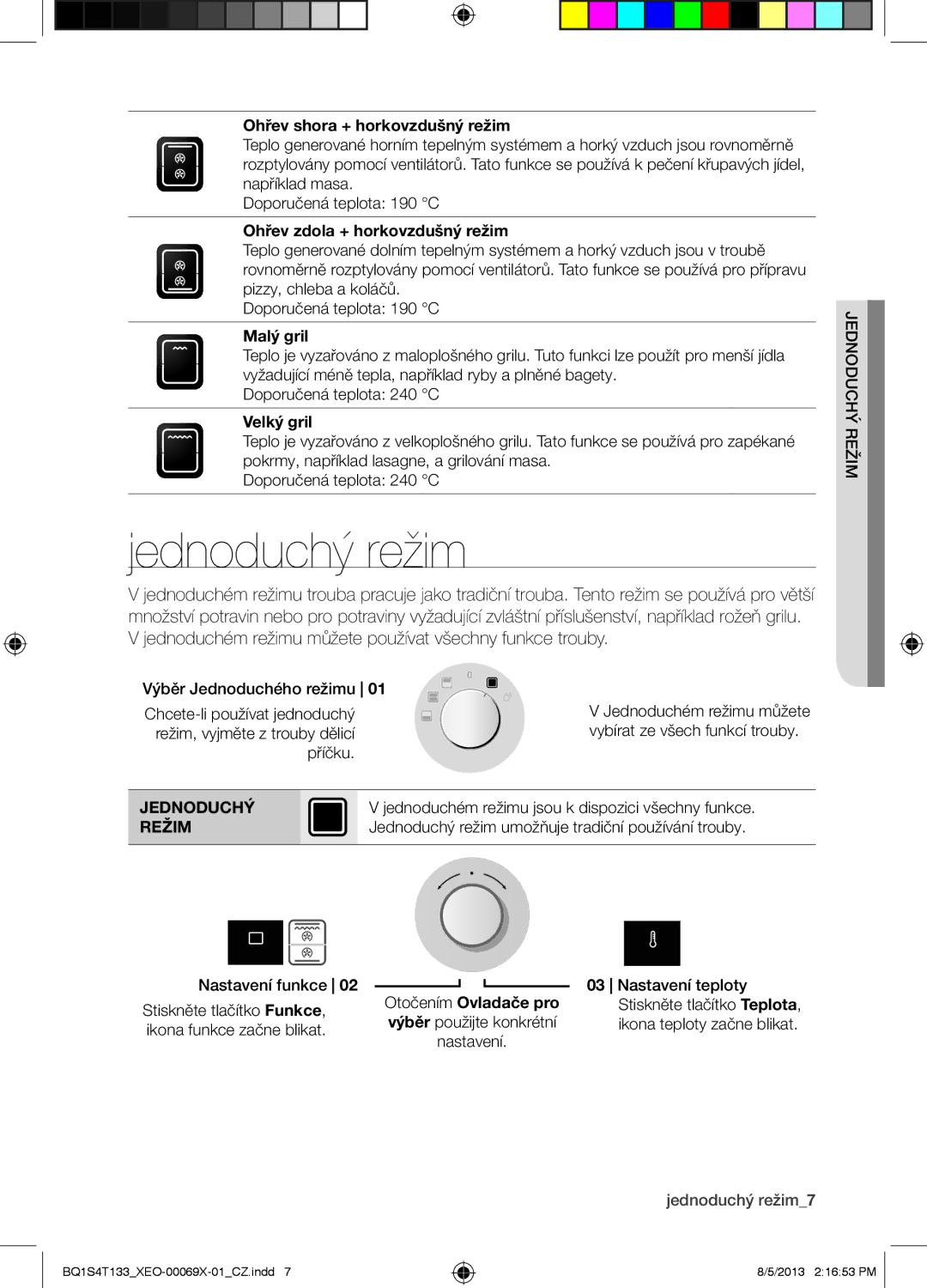 Samsung BQ1S4T133/XEO manual Jednoduchý režim, Režim 