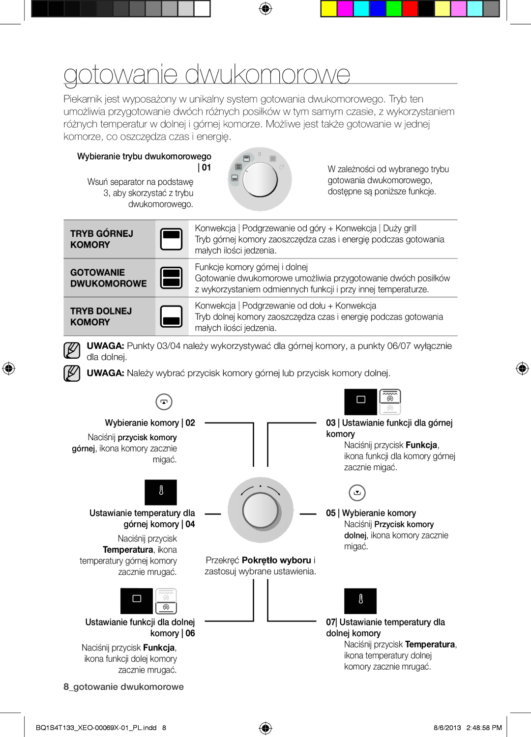 Samsung BQ1S4T133/XEO manual Gotowanie dwukomorowe, Tryb Górnej, Dwukomorowe, Tryb Dolnej 