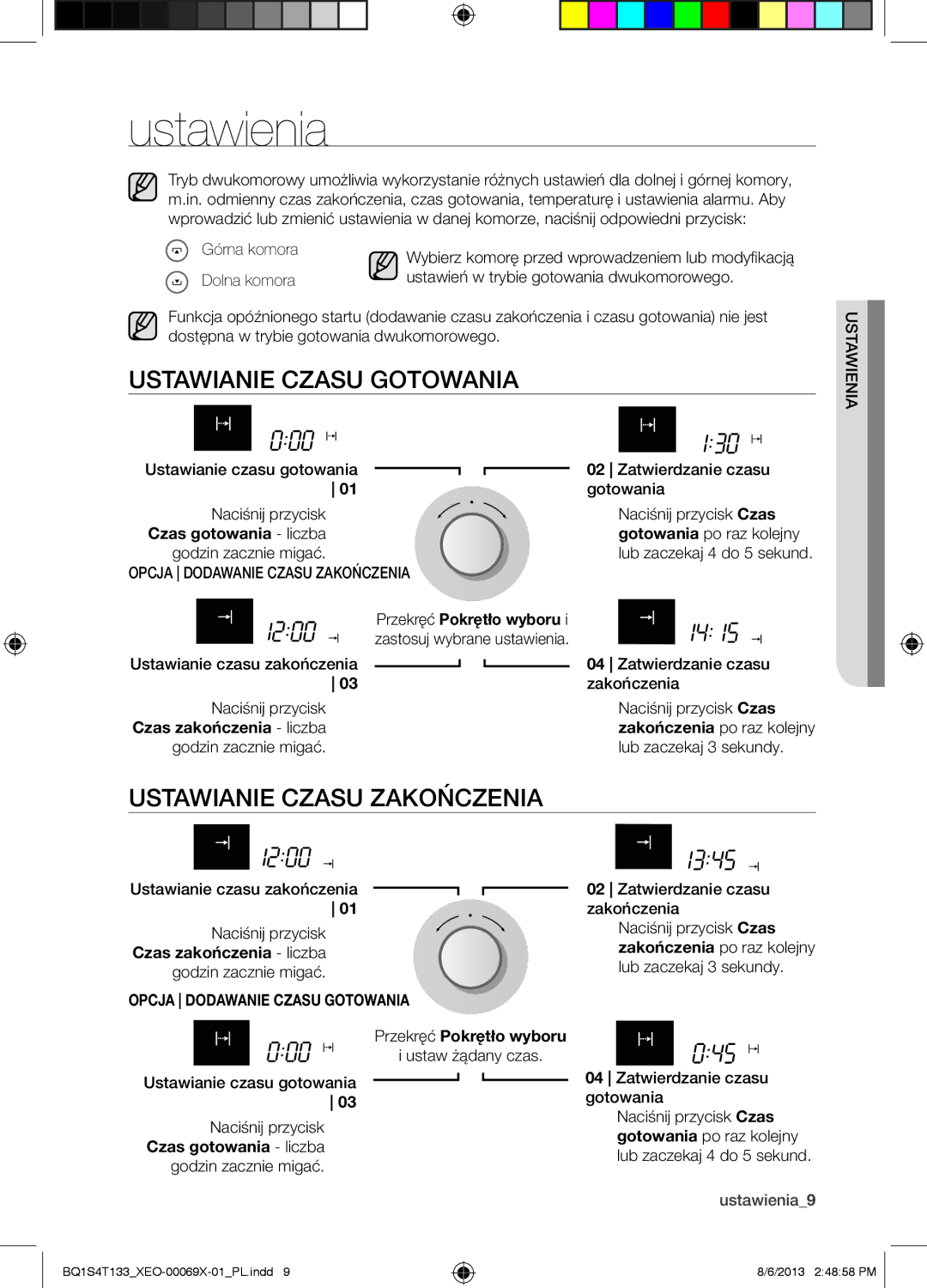 Samsung BQ1S4T133/XEO manual Ustawienia, Ustawianie Czasu Gotowania, Ustawianie Czasu Zakończenia, Czas gotowania liczba 