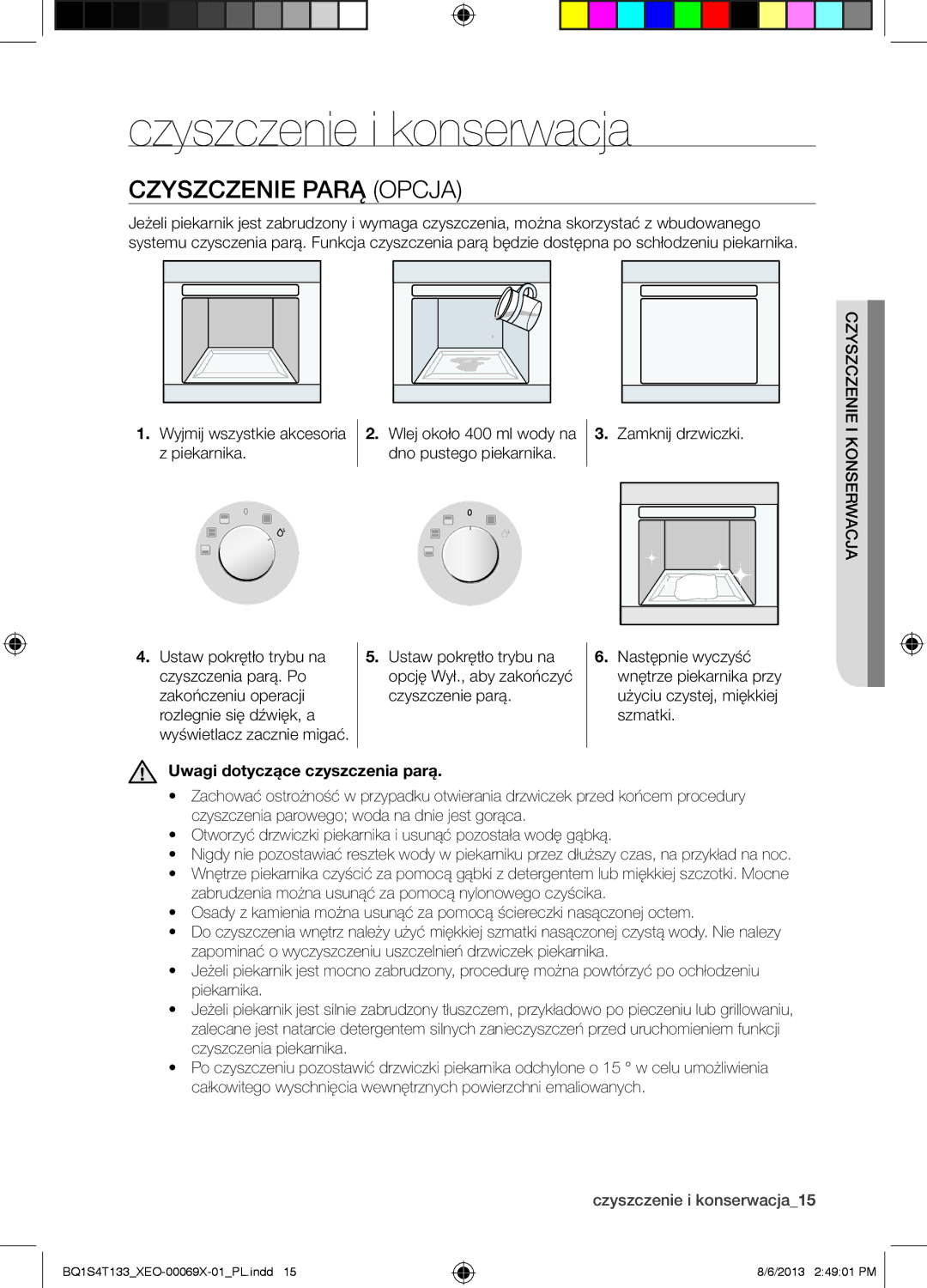 Samsung BQ1S4T133/XEO manual Czyszczenie i konserwacja, Czyszczenie Parą Opcja 