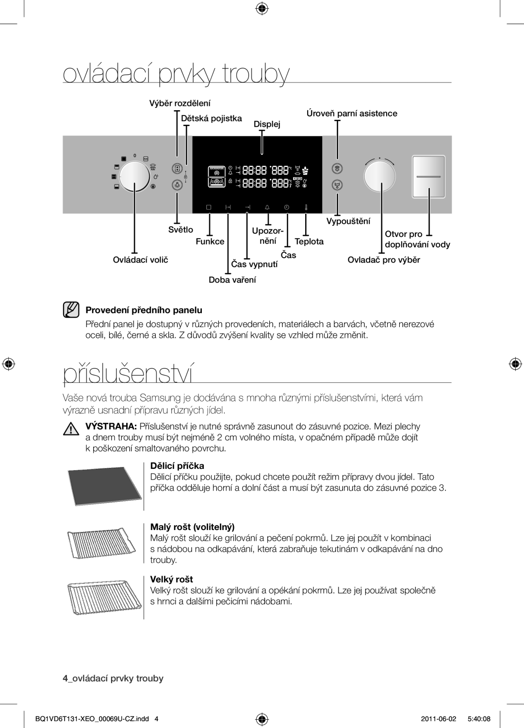 Samsung BQ1VD6T131/XEO manual Ovládací prvky trouby, Příslušenství 