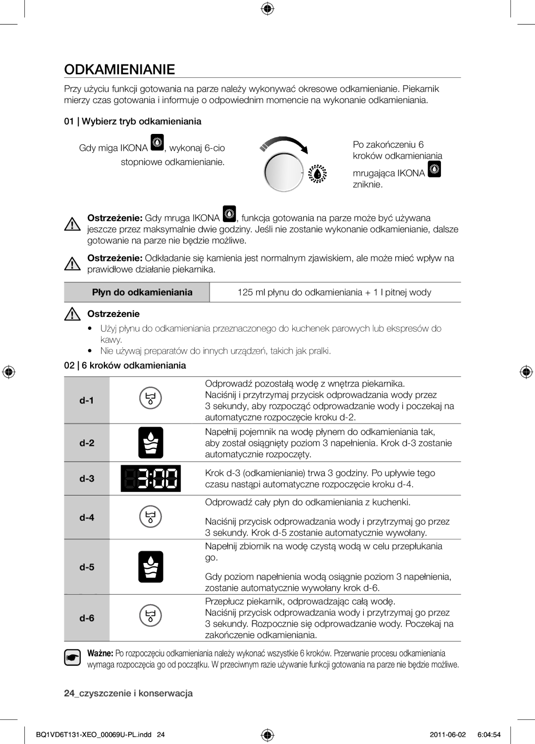 Samsung BQ1VD6T131/XEO manual Odkamienianie 