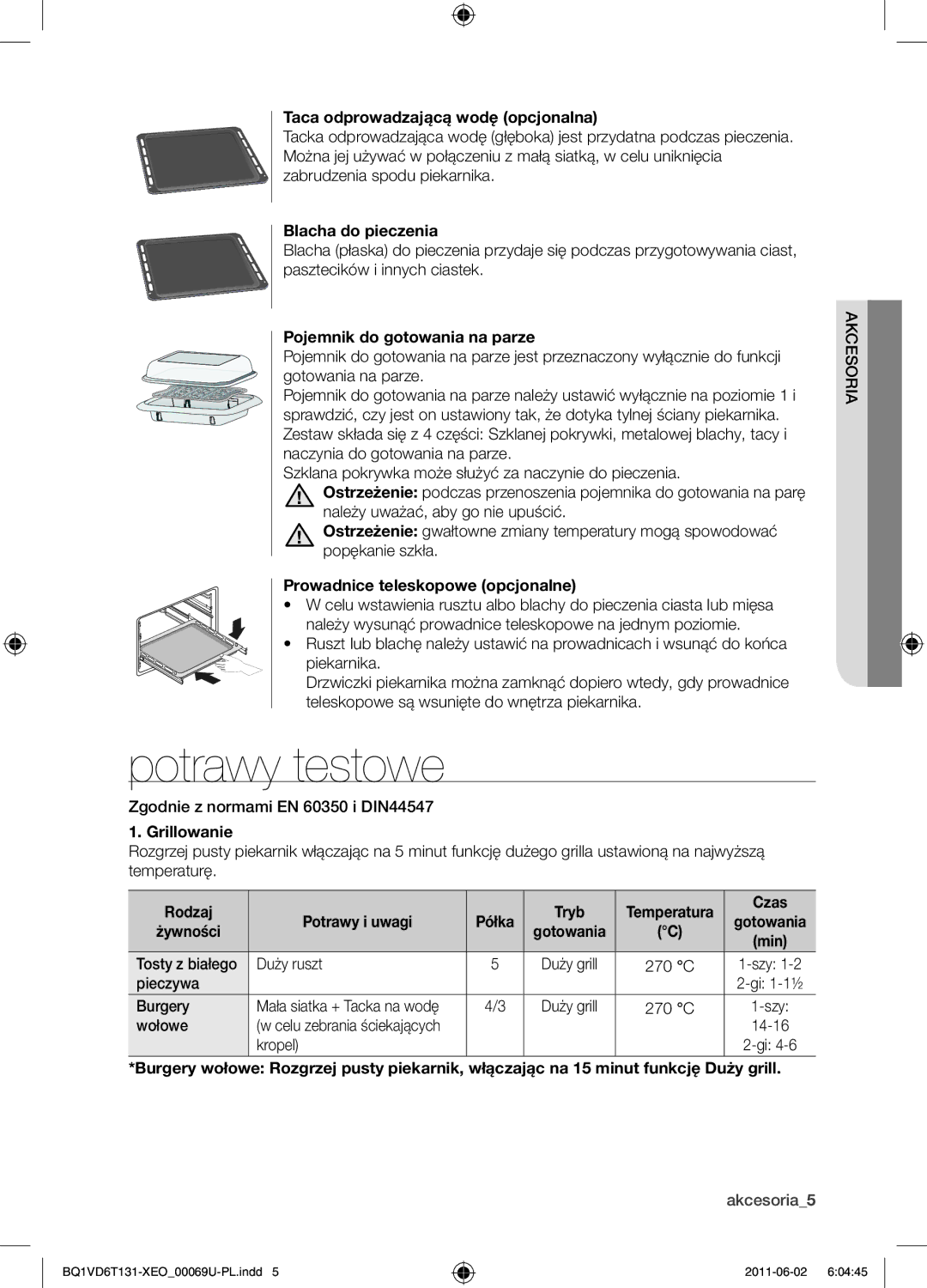 Samsung BQ1VD6T131/XEO manual Potrawy testowe 