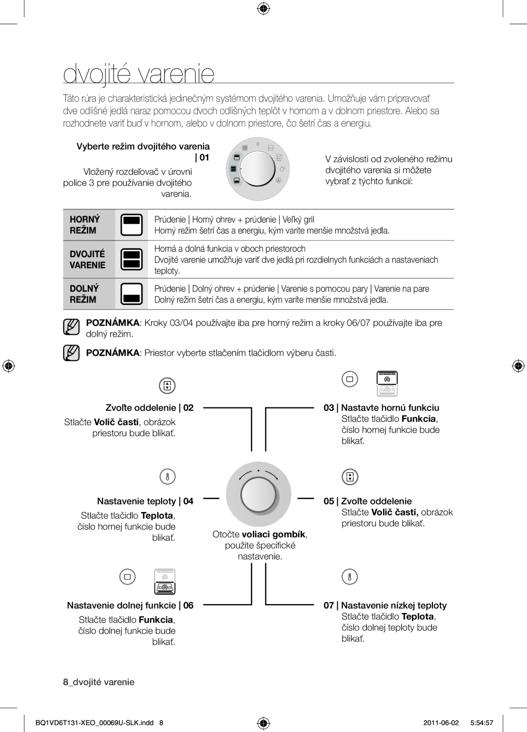 Samsung BQ1VD6T131/XEO manual Dvojité varenie, Horný, Varenie, Dolný 