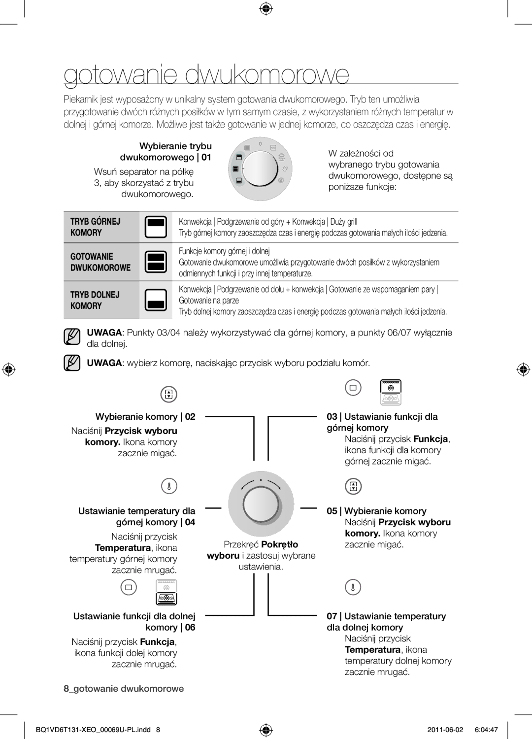 Samsung BQ1VD6T131/XEO manual Gotowanie dwukomorowe, Dwukomorowe, Tryb Dolnej 