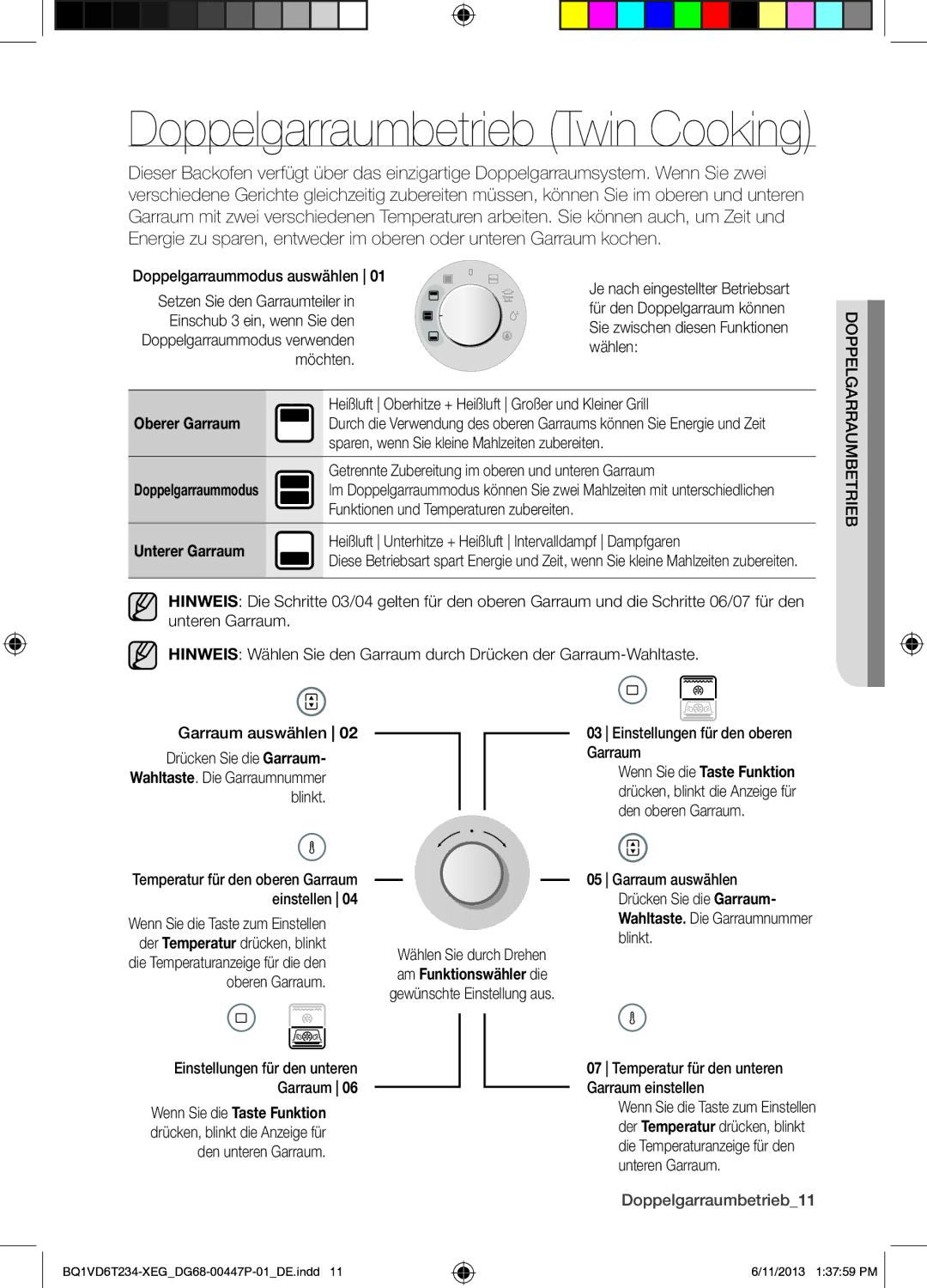 Samsung BQ1VD6T234/XEG manual Oberer Garraum, Unterer Garraum, Doppelgarraumbetrieb11 