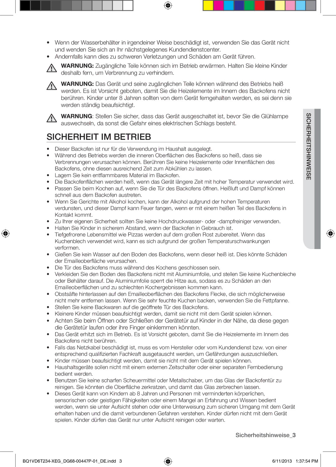 Samsung BQ1VD6T234/XEG manual Sicherheit IM Betrieb, Sicherheitshinweise3, Eisenw Sicherheitshi 