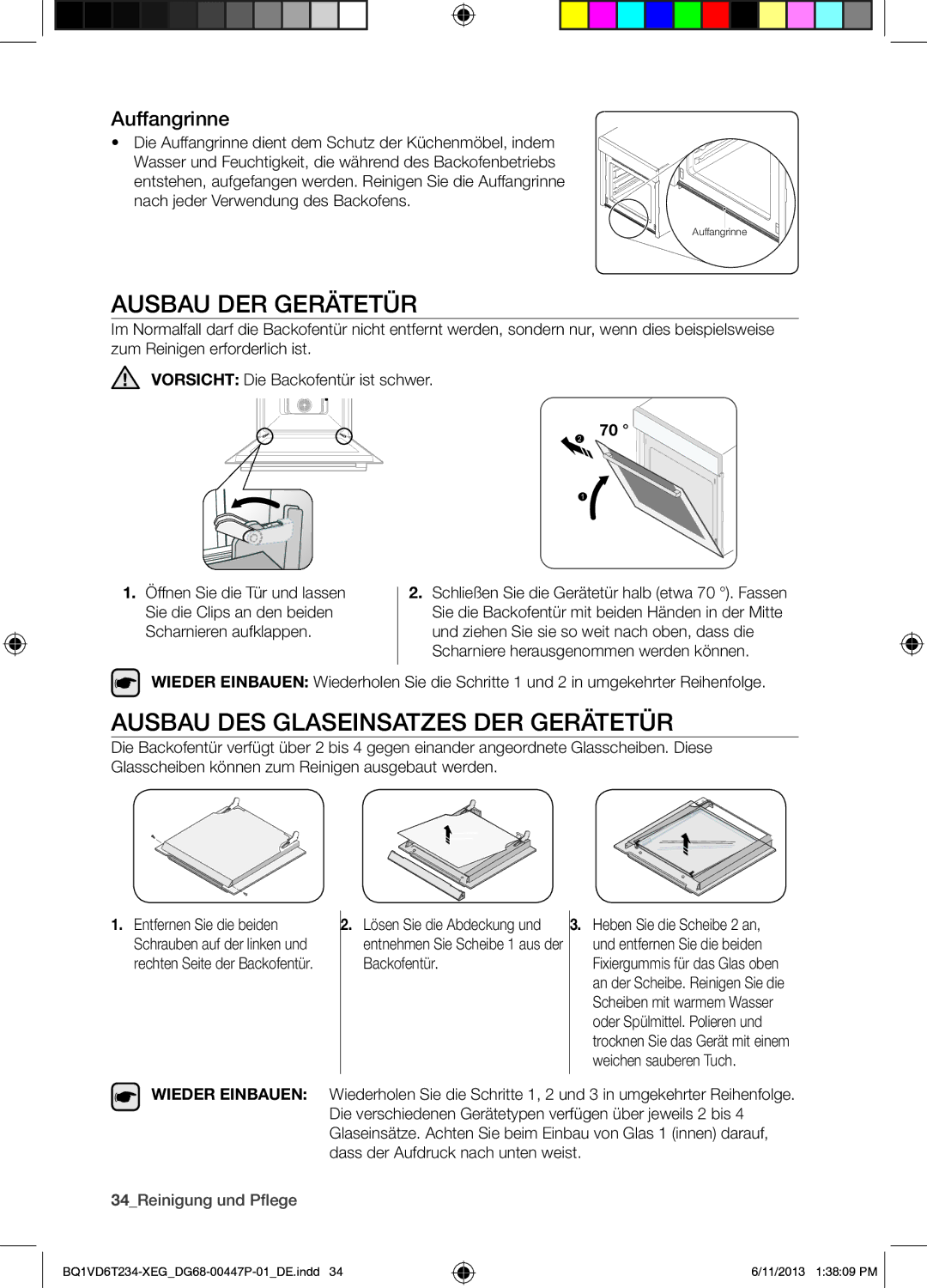 Samsung BQ1VD6T234/XEG Ausbau DER Gerätetür, Ausbau DES Glaseinsatzes DER Gerätetür, Auffangrinne, 34Reinigung und Pflege 