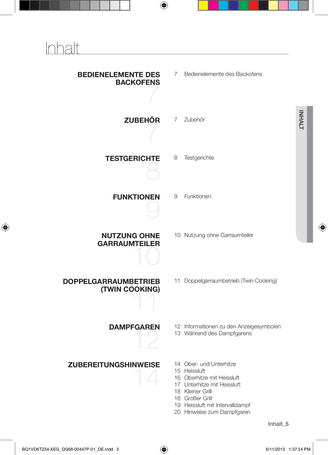 Samsung BQ1VD6T234/XEG manual Inhalt5 