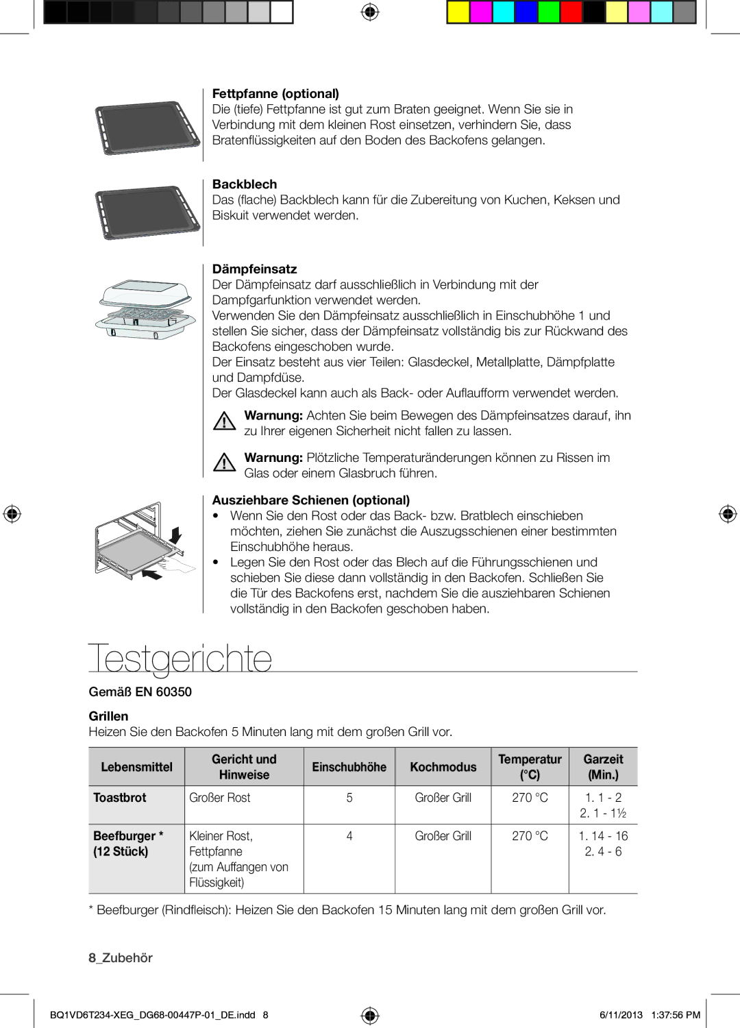 Samsung BQ1VD6T234/XEG manual Testgerichte 