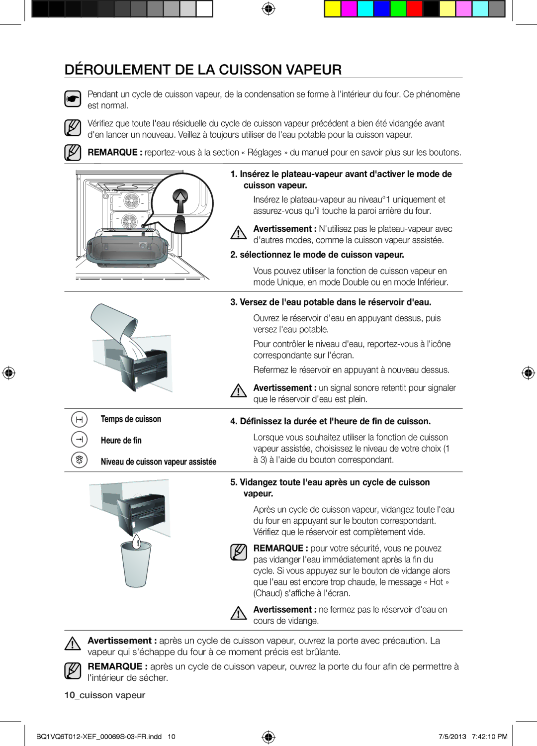 Samsung BQ1VQ6T012/XEF manual Déroulement DE LA Cuisson Vapeur 