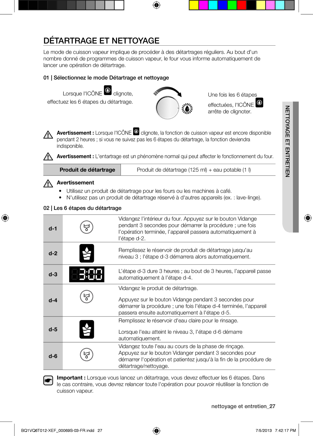 Samsung BQ1VQ6T012/XEF manual Détartrage ET Nettoyage 