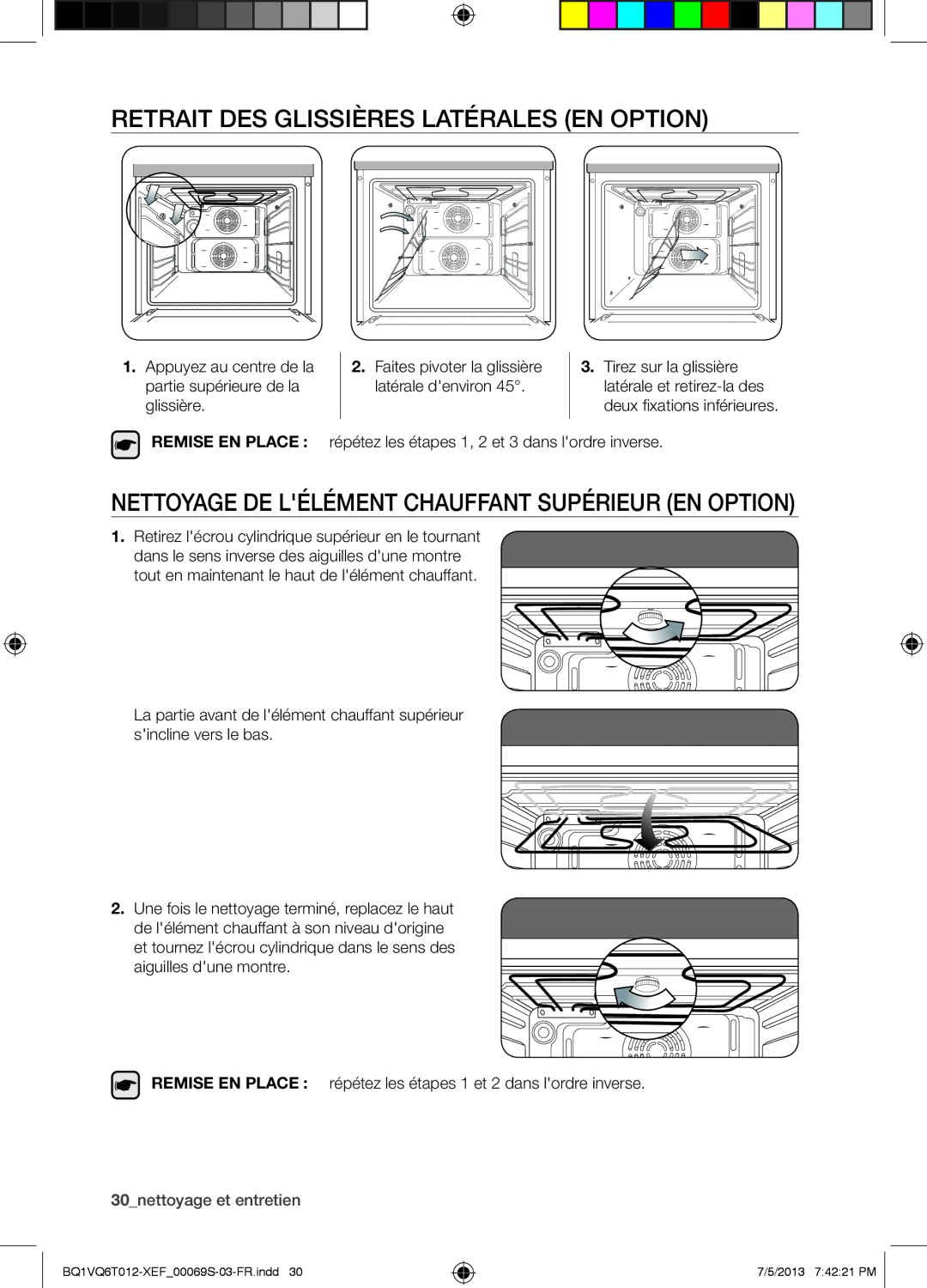 Samsung BQ1VQ6T012/XEF Retrait DES Glissières Latérales EN Option, Nettoyage DE Lélément Chauffant Supérieur EN Option 