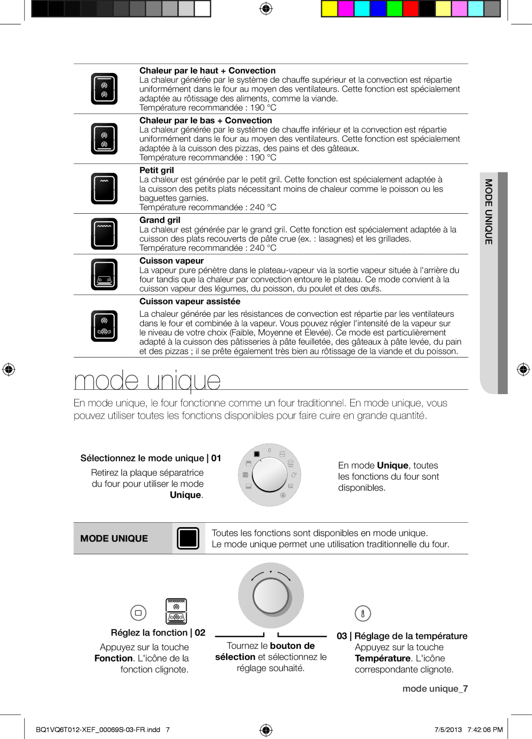 Samsung BQ1VQ6T012/XEF manual Mode unique, Mode Unique 