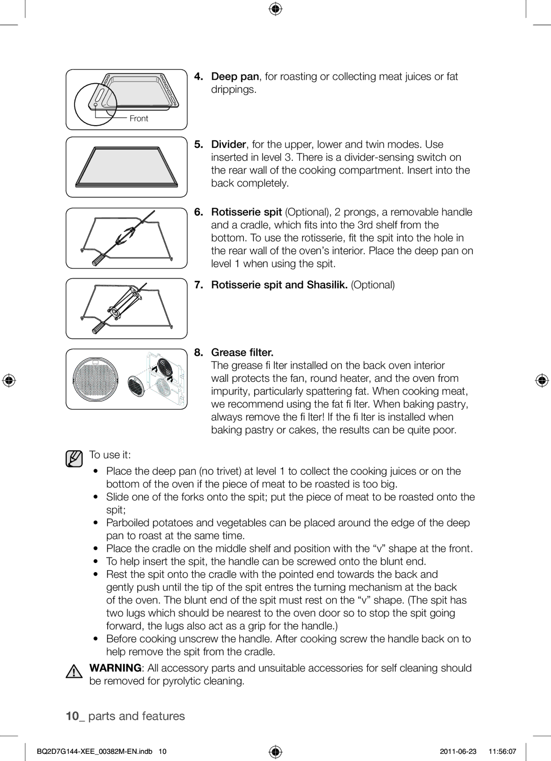 Samsung BQ2D7G144/XEE manual Parts and features 