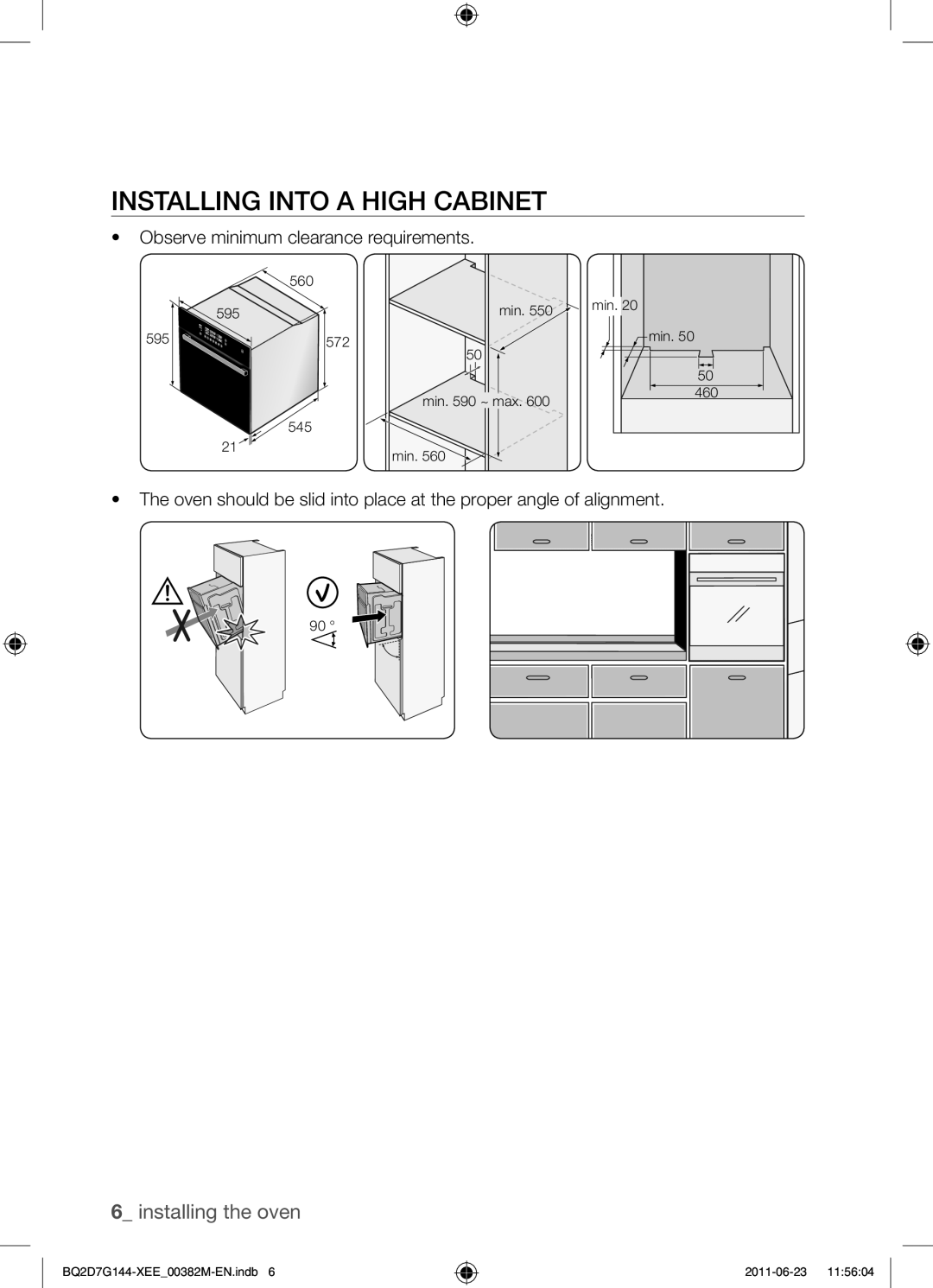 Samsung BQ2D7G144/XEE manual Installing into a high cabinet 