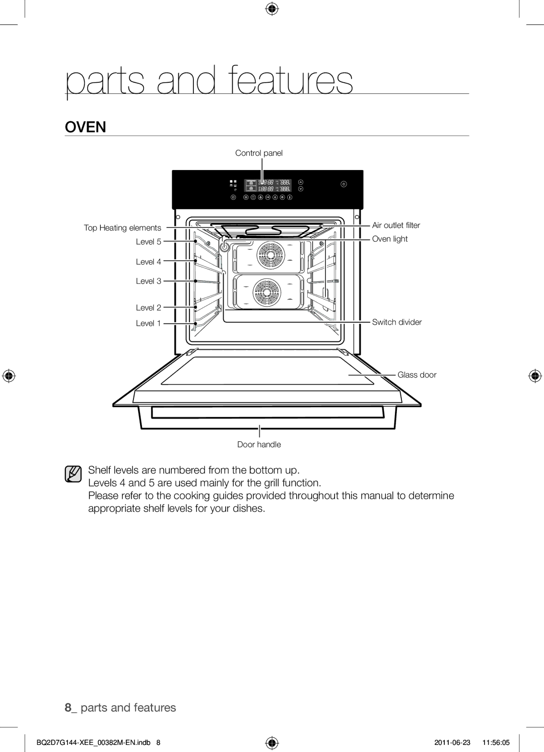 Samsung BQ2D7G144/XEE manual Parts and features, Oven 