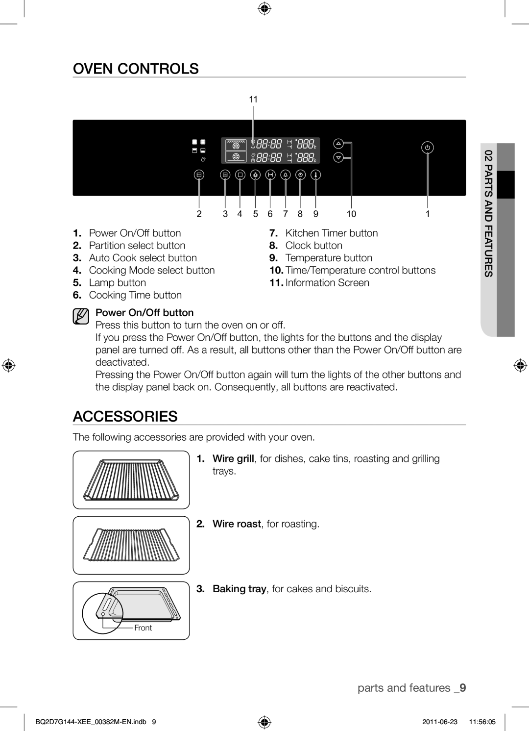 Samsung BQ2D7G144/XEE manual Oven controls, Accessories 